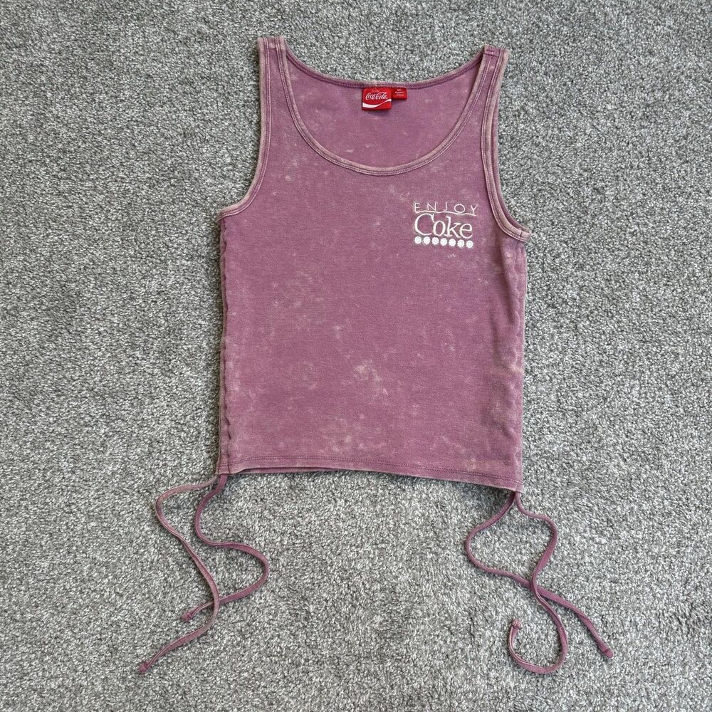 Coca-Cola Tank Top Womens Medium Purple Enjoy Coke Graphic Crop Drawstring Retro